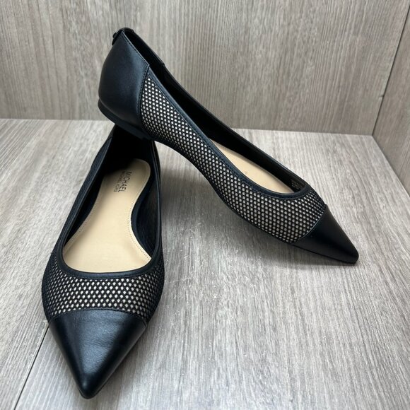 Michael Kors Leilah Flats Womens 6M Leather Mesh Pointed Toe Slip-On Shoes Black - Picture 6 of 11